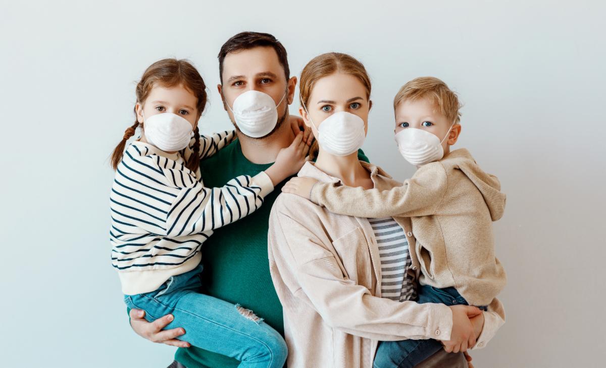 Family wearing masks